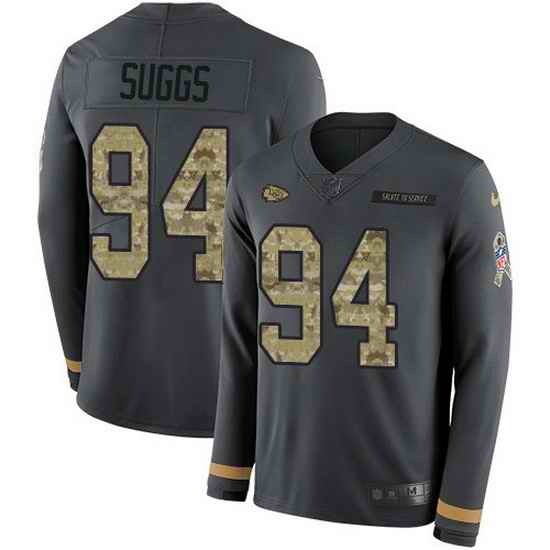 Nike Chiefs 94 Terrell Suggs Anthracite Salute to Service Men Stitched NFL Limited Therma Long Sleeve Jersey